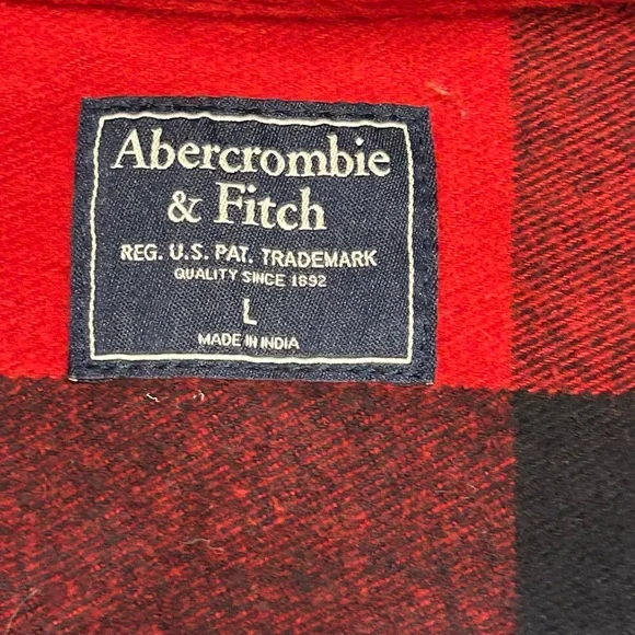 VTG Abercrombie & Fitch shirt Men’s Red Black Buffalo Plaid shacket barncoat L - Picture 6 of 11